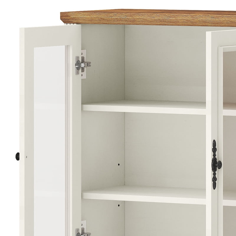 Uforic 70" Tall Pantry Cabinet with Glass Doors, Modern Farmhouse Kitchen Pantry Storage Cabinet with Drawer, White