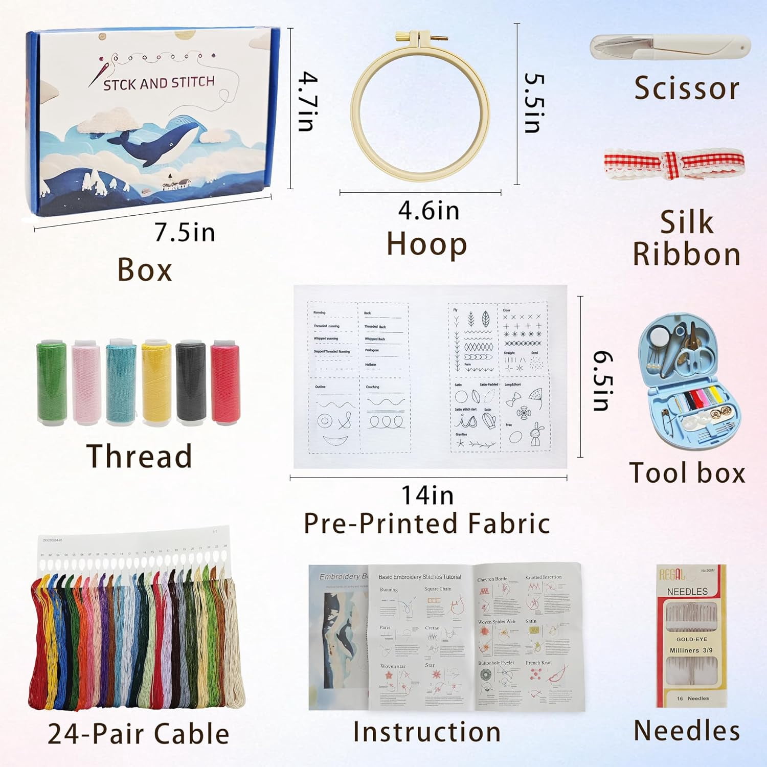 Embroidery Stitch Book Kit for Beginners - Complete DIY Embroidery Kit with Patterns, Tools, Video Tutorials, Ideal for Craft Lovers & Handmade Gift