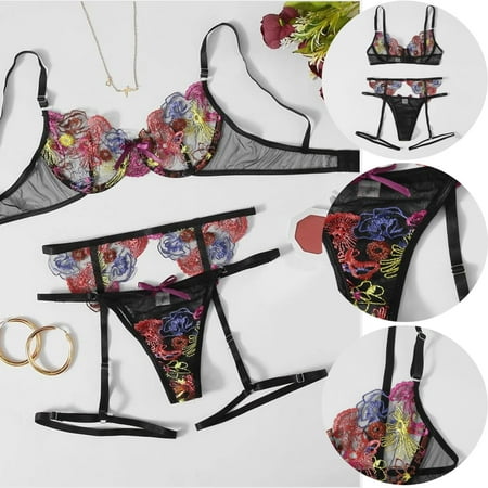 

Bessbest New Year 3 Belts Lace Piece Floral And Panty Set With Garter Bra Women S Lingerie