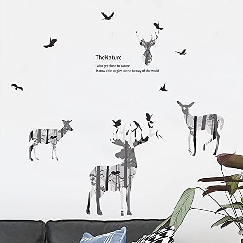 Siluetas de ciervos, calcomanías de pared, calcomanías de pared de bosque, decoración de bosque, animales del bosque, decoración de arte para el hogar, calcomanías de pared para dormitorio, sala de