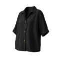 thumbnail image 4 of Sheghy Womens Tops Oversized Urban Solid Cotton Linen Lapel Button Curved Hem 3/4 Sleeve Outer Shirt Black S, 4 of 7
