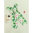 thumbnail image 3 of Liacowi Girls Casual Summer Jumpsuit, Leaves and Flamingo Print Boat Neck Overalls, Green Pink/ Green Rosy/ Light Blue, 3 of 8