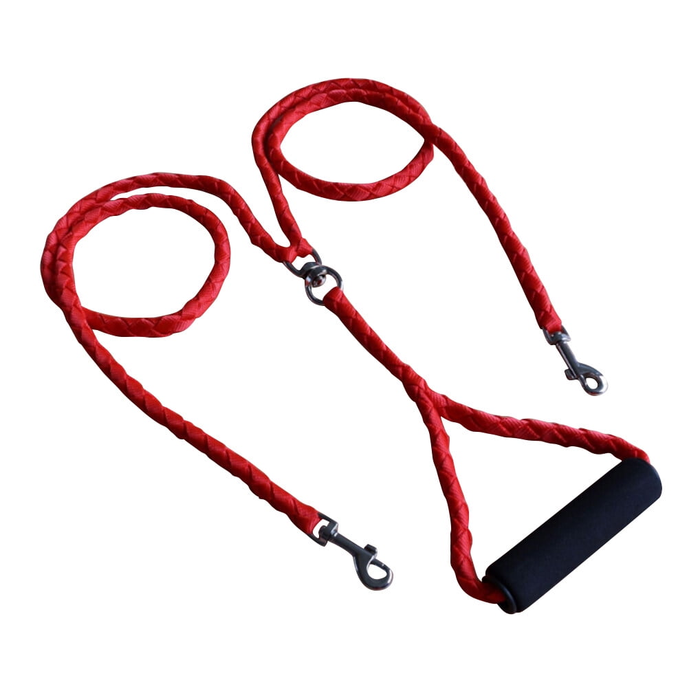 Dual Double Dog Leash No with Handle for Two Small Medium Dogs (Red)