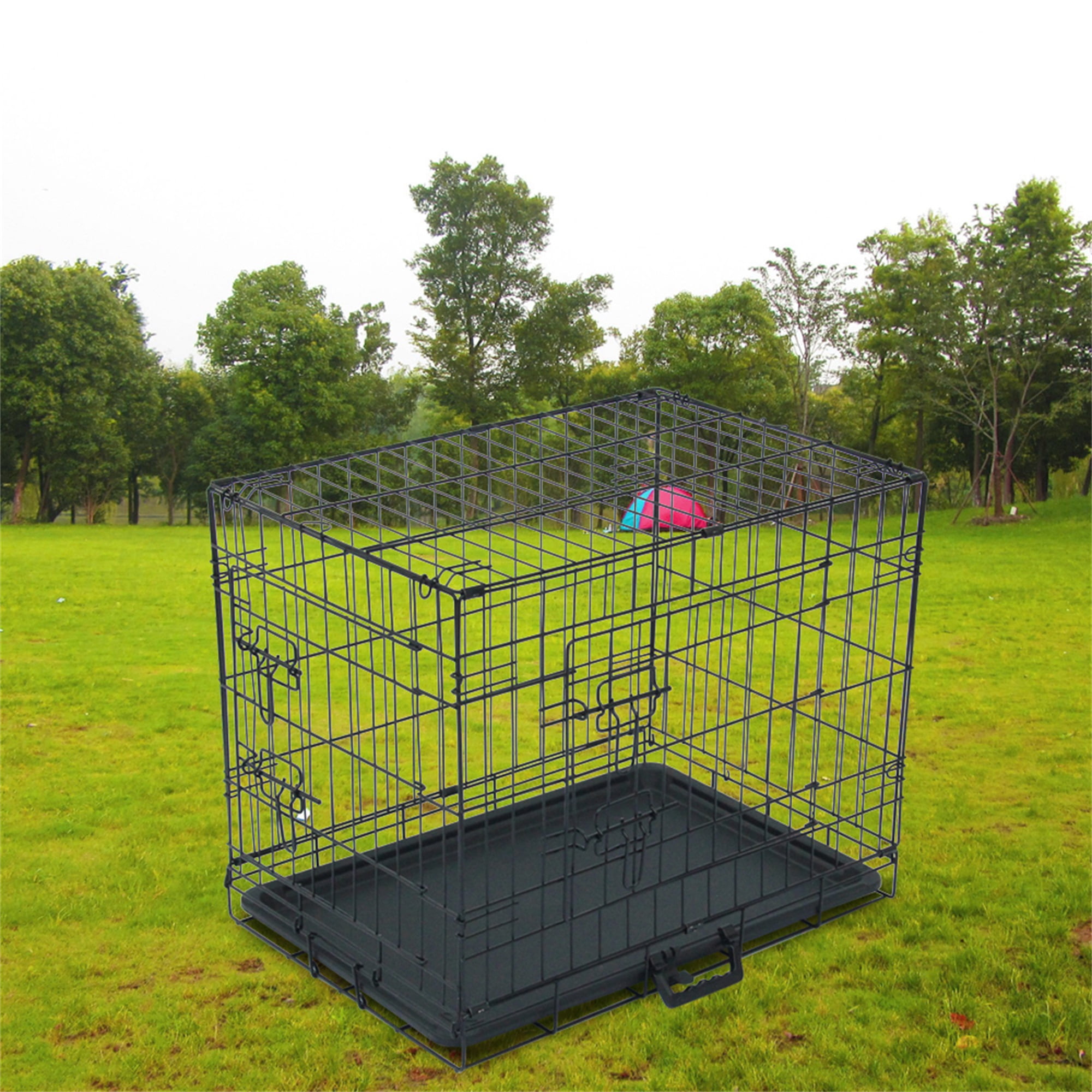 Pefilos 24" Dog Crate for Small Pet Kennel Cat Folding Steel Animal Playpen Wire Metal, Black Pefilos 24" Dog Crate for Small Pet Kennel Cat Folding Steel Animal Playpen Wire Metal, Black