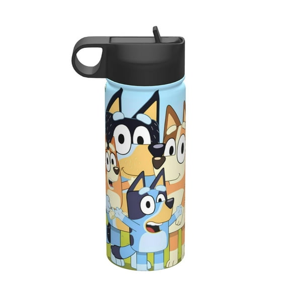 Saiise Bluey Print Insulated Water Bottle with Straw,Sports & Travel Water Bottle 18oz Double Walled Stainless Steel,Reusable Thermal Water Bottle