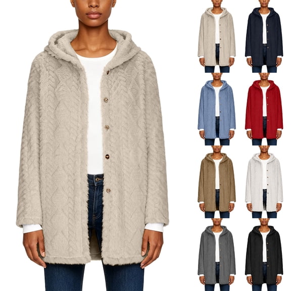 Ashirexll Womens Winter Coats, Womens Fleece Coats, Winter Double Sided Fleece Long Sleeve Hooded Warm Jacket for All
