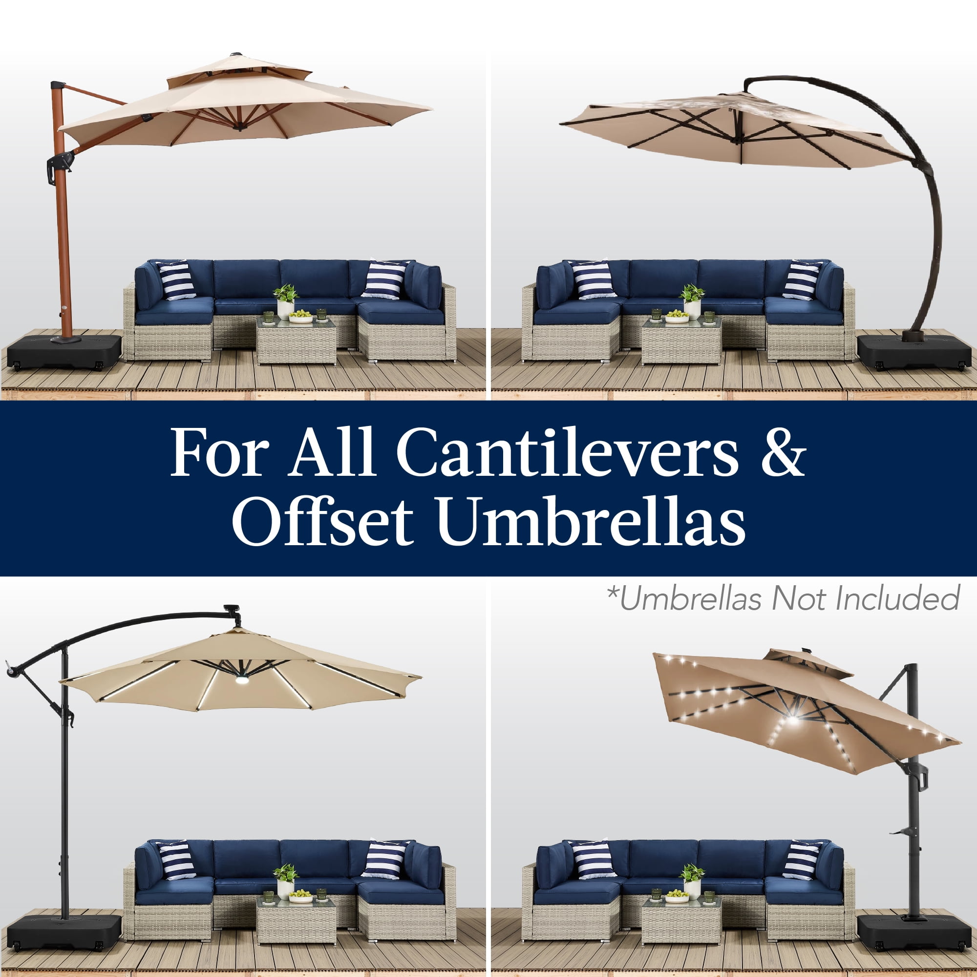 Best Choice Products Heavy-Duty Outdoor Cantilever Base Stand w/ Wheels, Locks, Fillable 330lb Capacity - Black