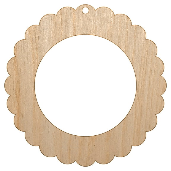 Scallop Round Frame Wood Holiday Christmas Tree Ornament Unfinished DIY Pre-Drilled Craft