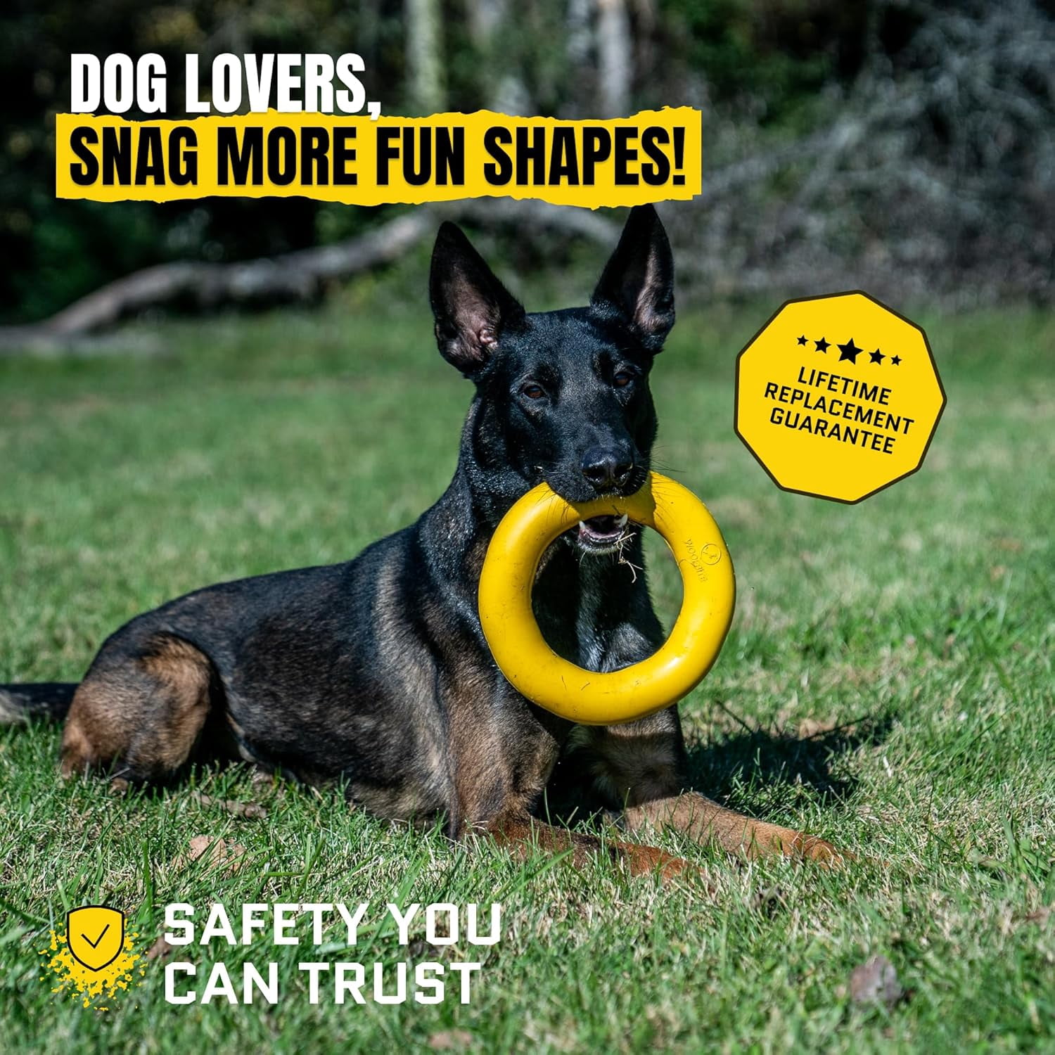 Extra-Large Virtually Indestructible Dog Toy with Lifetime Guarantee - Heavy Duty Non-Toxic Natural Rubber Chew Toy for Aggressive Chewers, Tug-of-War, Fetch - Large 9"x2" Size, 2.25lbs Weight