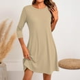 thumbnail image 6 of LISTHA Women's 3/4 Sleeve A-line and Flare Midi Long Dress Khaki L, 6 of 6