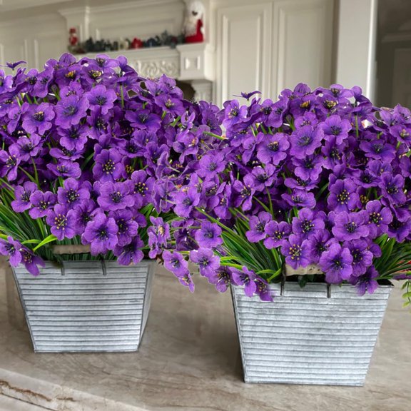 VVYXX 6 Bundles Fake Flowers Outdoor Artificial Plants Faux Flowers Spring Summer Decor Outside Home Garden Porch Window Box Decorations, Purple