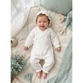 thumbnail image 4 of RUINIXCW Newborn Baby Girl Hospital Going Home Outfit Baby Girls Spring Fall Clothes Ruffle Trim Long Sleeve Wrapped Tie Romper Jumpsuit and Hat Set, 4 of 9