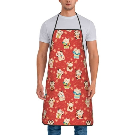 

Junzan Japanese Maneki Cats Print Kitchen Cooking Aprons Chef Apron for Men and Women Professional for Cooking Bib Aprons for Kitchen/Crafting/BBQ/Drawing