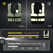 AYKRM Security Vest for Men Women 7 Pockets High Visibility Reflective Safety Vest Front Zipper Meets ANSI/ISEA