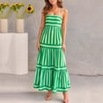 thumbnail image 2 of weeloloe Dresses for Women 2024 Casual Summer Sleeveless Spaghetti Strap Stipe Swing Flowy Tiered Ruffle Beach Sundress Loose Hem Party Daily Formal Club Midi Dress Green XL, 2 of 6