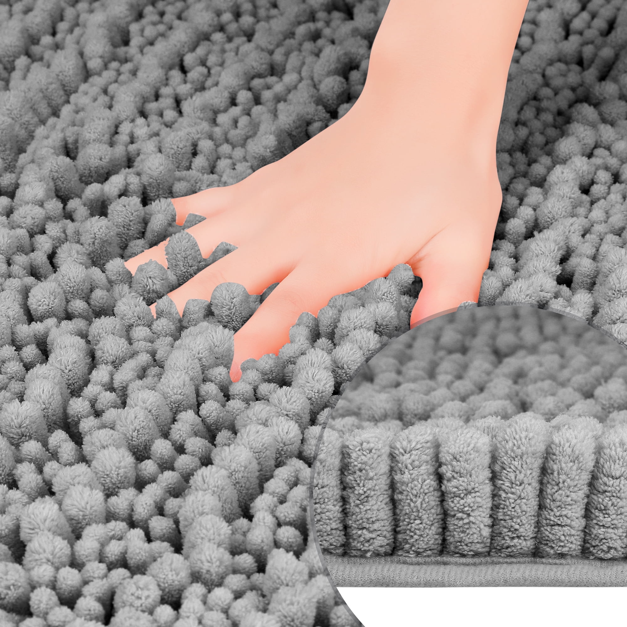 Unique Bargains Chenille Bathroom Rugs Non-Slip Bath Rugs Plain Washable Soft Shower Mat Gray 16" x 24"