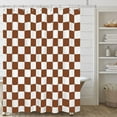 thumbnail image 4 of Aesthetic Checkerboard Grid Pattern Shower Curtain, White Coffee Brown Modern Shower Curtain Sets Decoration 71x71 Inch with plastic hooks, 4 of 6