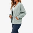 thumbnail image 2 of Women's Bomber Jacket Zip Up Knit Baseball Coat Long Sleeve Loose Fit Casual Jacket with Pockets Soft Stretchy Outerwear for Fall Spring Daily Wear, 2 of 7