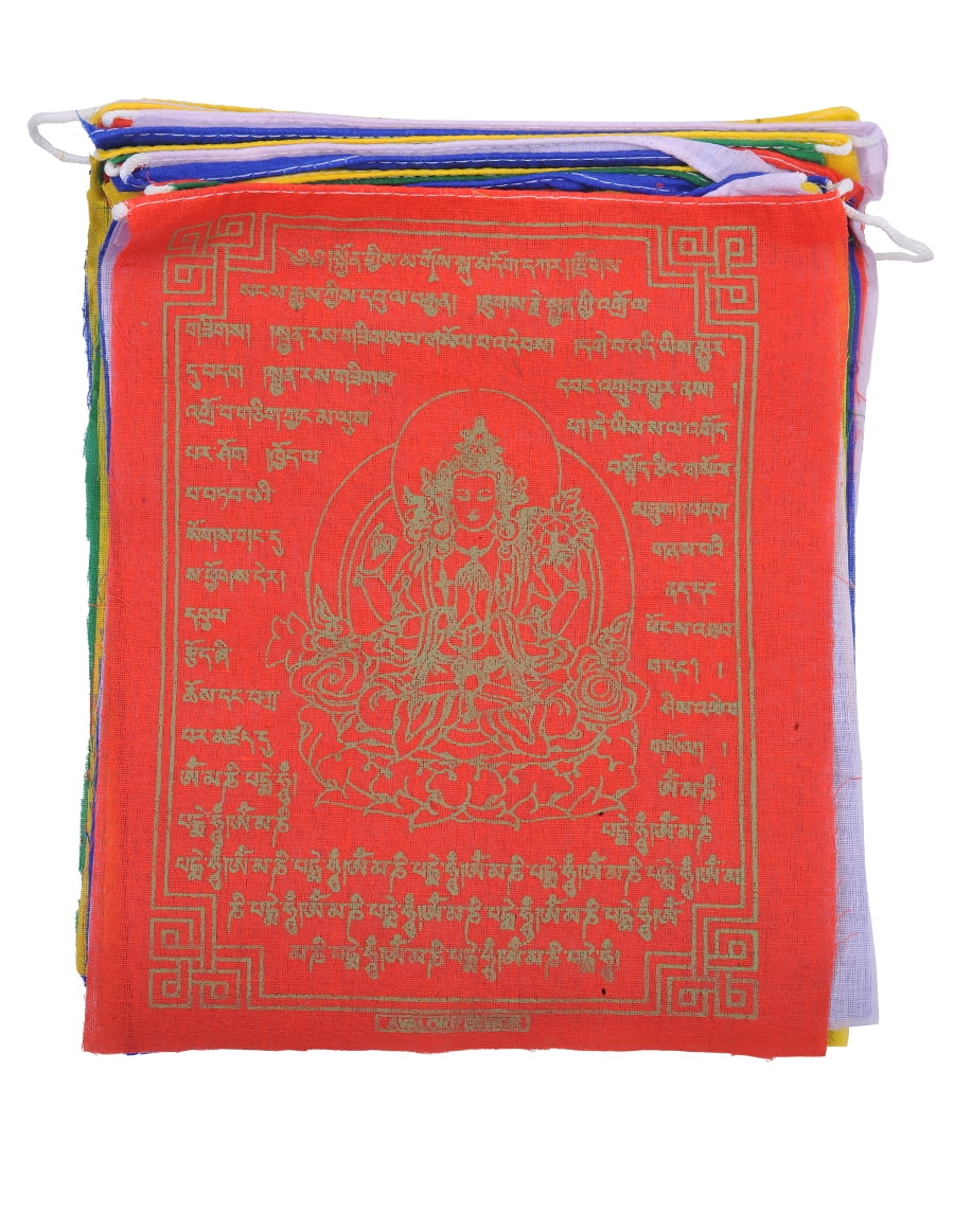 The Collection Royal Tibetan Prayer Flags Outdoor, Zen Flag, Colorful Buddhist Banner, Chakras Flags, Sacred Geometry Flag, Made in Nepal Wind Horse Flag, Traditional Mantras (Avalokiteshvara-Chenrez)
