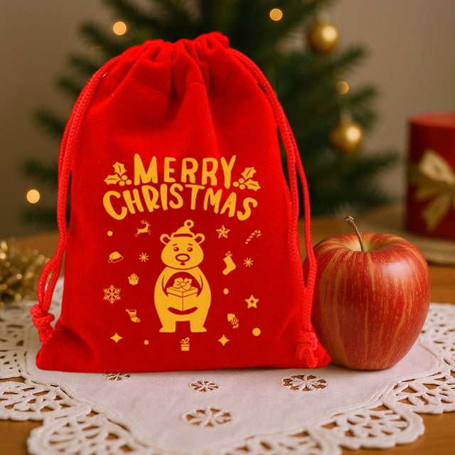 Uklsqma Christmas Candy Fruit Packaging Bag | Red Cloth Drawstring Gift Pouch | Durable Tear-Resistant Reusable Holiday Treat Bag for Christmas Eve Presents Decorations Storage Organizer