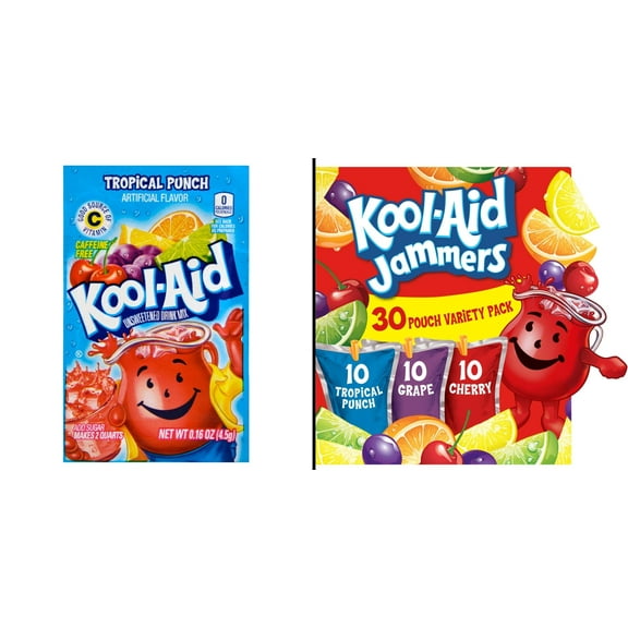 Kool-Aid Tropical Punch Unsweetened Drink Mix & Kool-Aid Jammers Variety Pack 30 pk Pouches