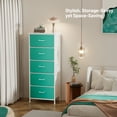 thumbnail image 3 of YILQQPER Dresser with 5 Drawer, Tall Storage Tower Dresser with Sturdy Steel Frame, Fabric Bins, Leather Finish, Wood Top, Aqua Blue, 3 of 7