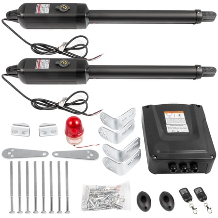 Dual Swing Gate Opener Kit, Heavy Duty AC Powered Automatic Gate Opener for Dual Gates up to 661 lb and 9 ft Each Leaf, Push/Pull-to-Open with 2 Remotes, Photocell, Control Box, 16mm/s