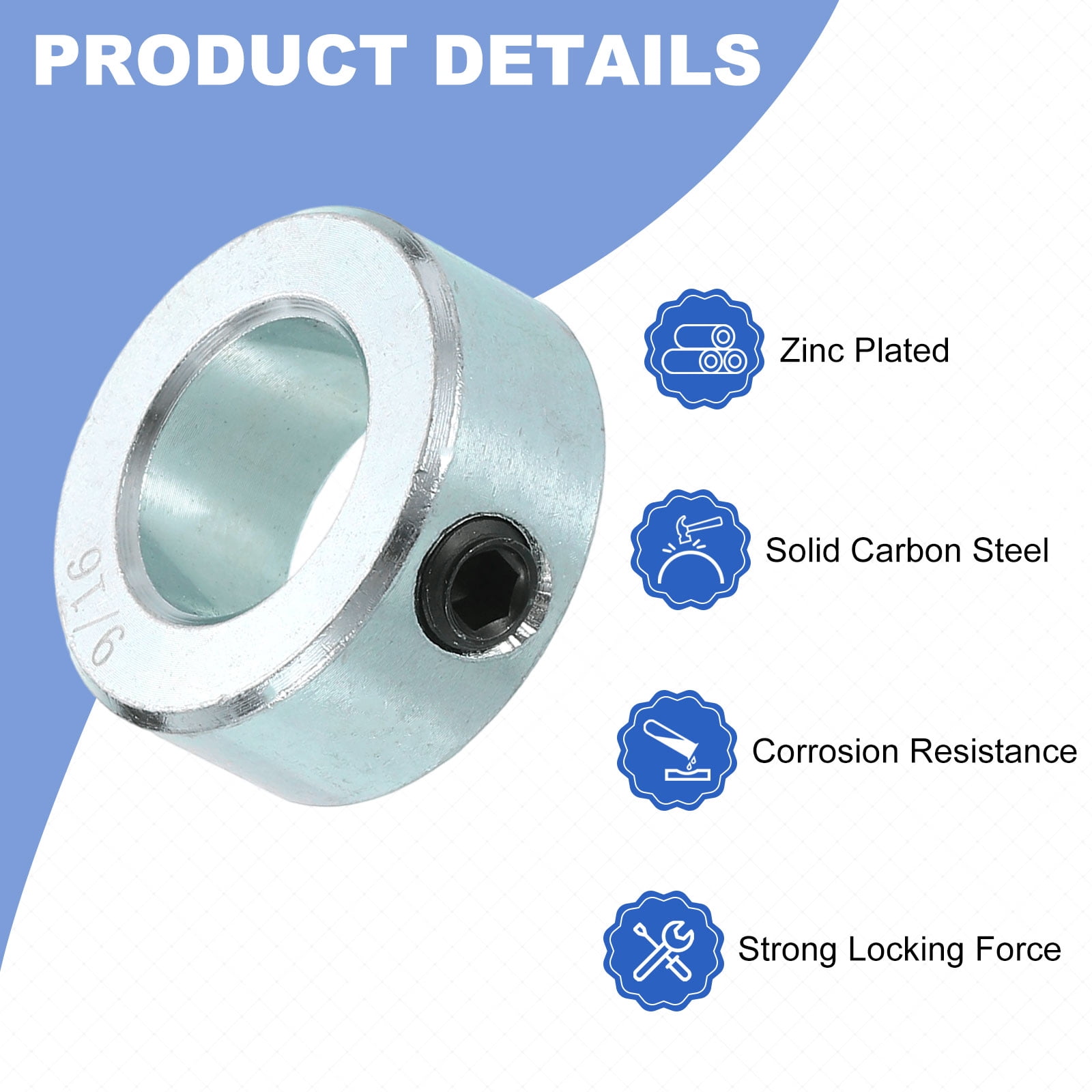 16pcs Set Screw Collars 9/16" Bore Carbon Steel Shaft Collars, 1" OD, 7/16" Width Lock Axle Collar Clamp