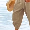 thumbnail image 4 of GLESTORE Men's Linen Pants Mens Capri Pants Elastic Waist Summer Beach Casual Khaki XL, 4 of 4