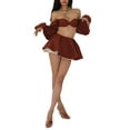 thumbnail image 5 of KelaJuan Women's Summer 2PCS Outfit Sets Long Sleeve Off Shoulder Crop Tops + Solid Color Skirt, 5 of 9