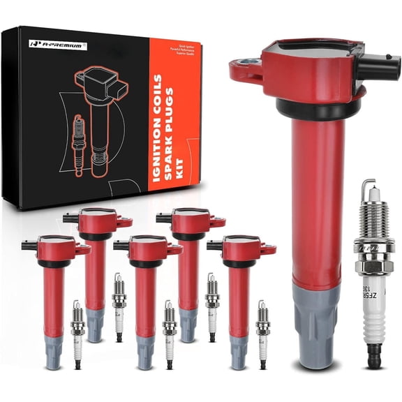 A-Premium Set of 6 (Red) Ignition Coil Pack Iridium Spark Plug Compatible with Chrysler 300 2006-2010, Sebring 2006-2010, Town & Country 2008-2010 & Dodge Avenger 2008-2010