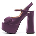 thumbnail image 2 of YDN Women Cute Bowknot Peep Open Toe Slingback Platform Sandals Chunky High Heels Ankle Strap Pumps Dress Prom Shoes Size 8.5 Dark Purple, 2 of 4