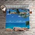 thumbnail image 2 of Ambesonne Turquoise Quilted Coverlet 3 Pcs, Palm Tree Coastline, King Size, Turquoise, 2 of 2
