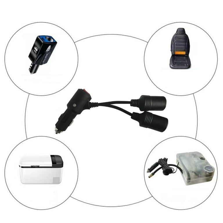 Yammee 12V 24V Cigarette Lighter Splitter Adapter w/ On Off Switch, Car Cigarette  Lighter 1 Male to 2 Female Sockets Y Splitter