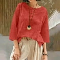 thumbnail image 2 of Hurxie Women's Linen 3/4 Sleeve Blouse V Neck Summer Casual Loose Tops Red M, 2 of 7