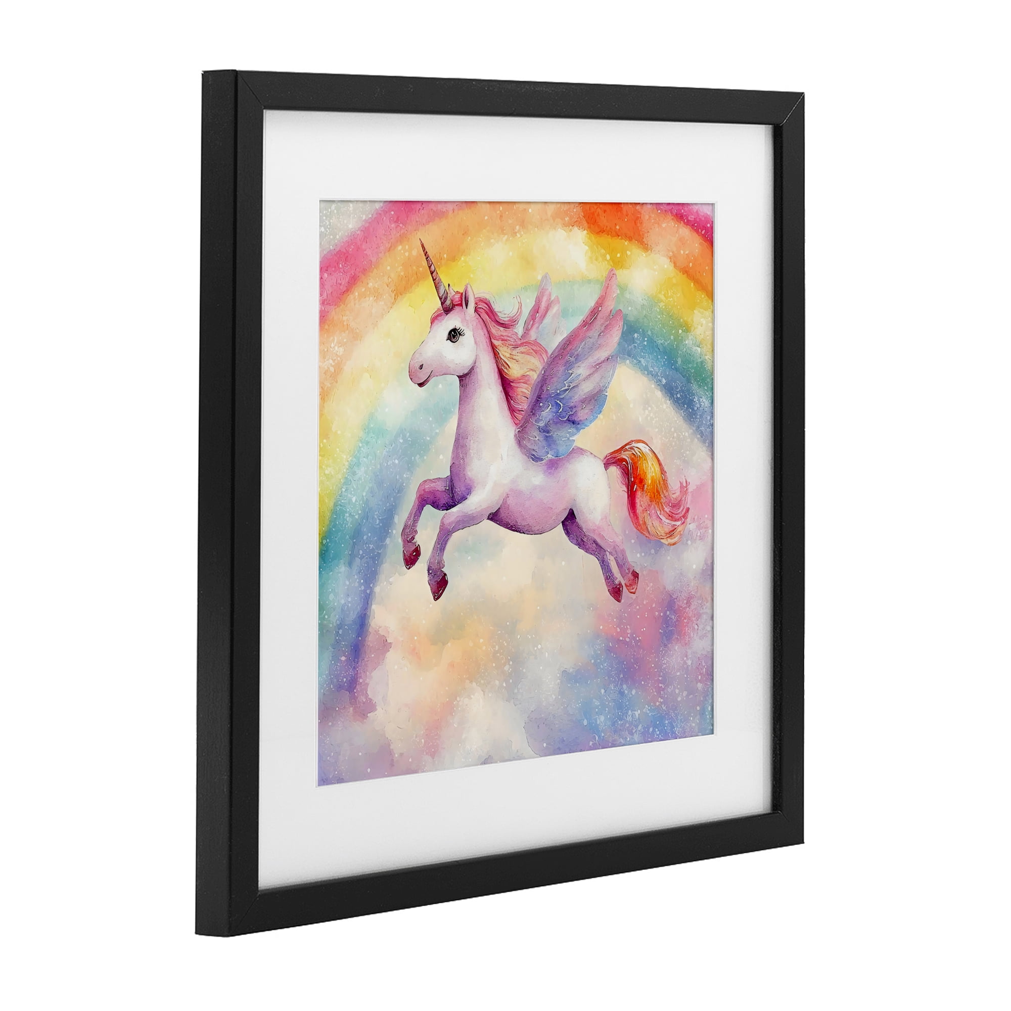 Stupell Industries Flying Unicorn In Rainbow Sky Black Framed Print Under Glass, design by Creative Studio