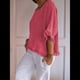 thumbnail image 5 of Blusa de Algodón y con Cuello Redondo, Dobladillo con Volantes y Corta, Color Liso, para Mujer. Sandía Roja L, 5 of 7