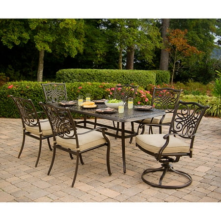 8 Piece Garden Table And Chairs Hanover Traditions 7-Piece Outdoor Dining Set of Four Dining Chairs, Two Swivel Chairs and a 38 x 72 in. Table ()