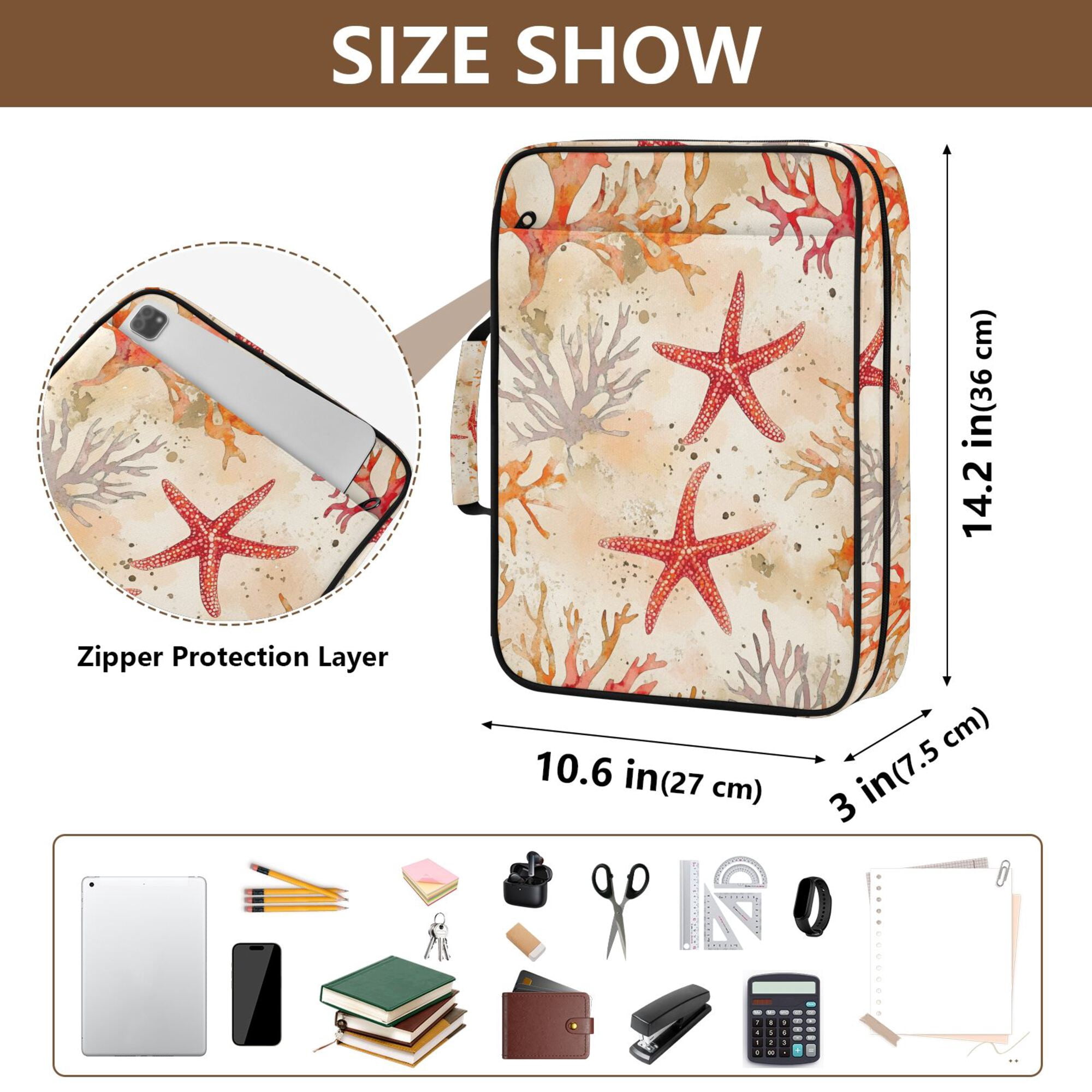 FORMRS Accordion File Folder A4 Size 7-Pocket Expanding Document Organizer Bag with 3 Ring Binder, Orange Starfish