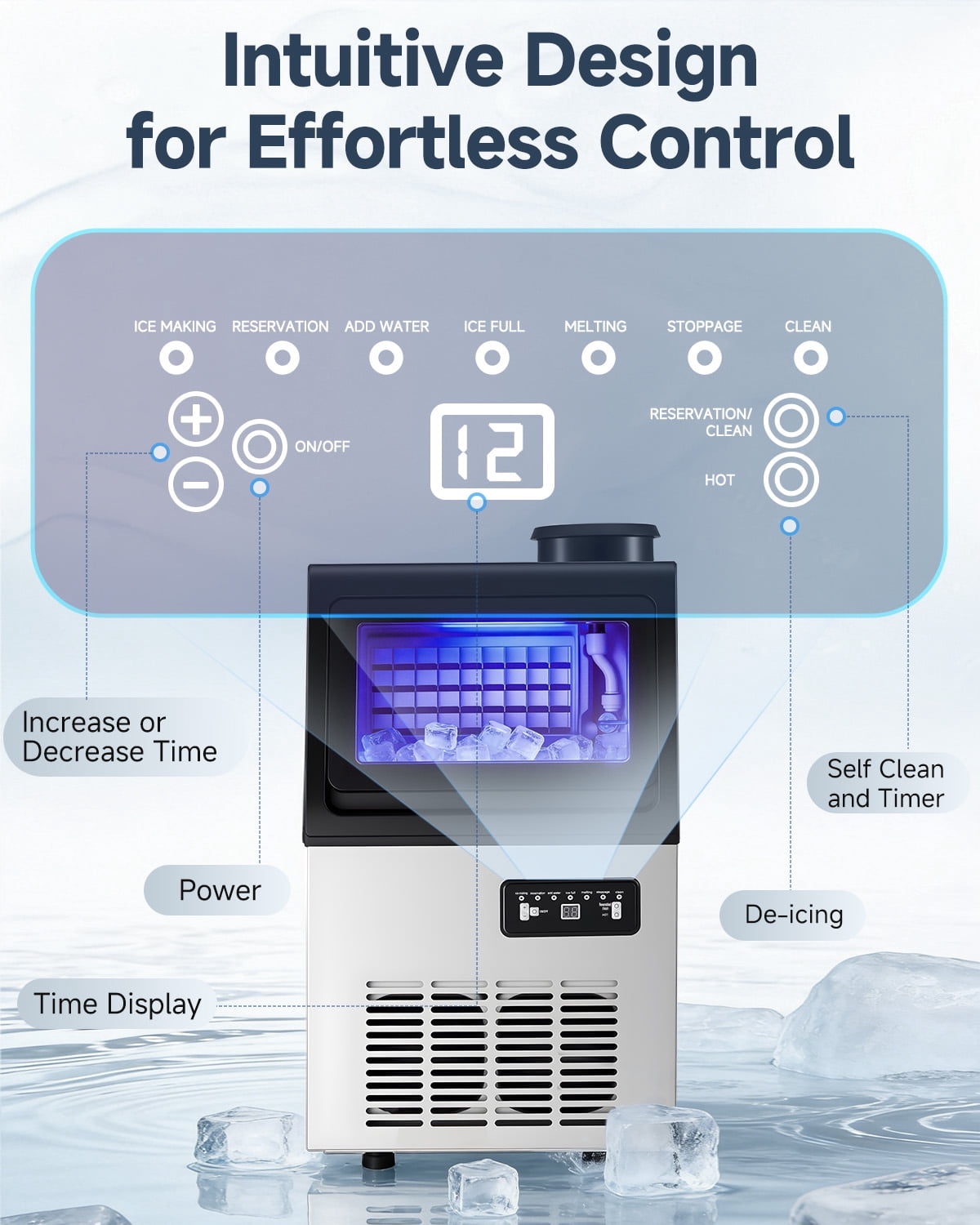 JFHID 90LBS/24H 2-in-1 Countertop Ice Maker, Freestanding Ice Machine with 2 Water Inlets