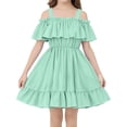 thumbnail image 1 of Niñas Maxi Vestido de Color Sólido Fuera Del Hombro Plisado con un Escote para las Niñas, Lindo Vestido Maxi para las Fiestas de Cumpleaños de Vacaciones Diarias, 1 of 5