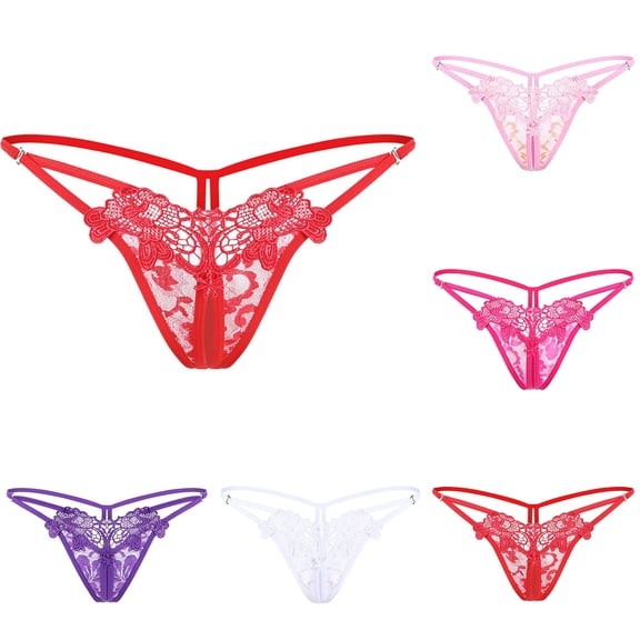 Womens Panties Low Waist Hollow Lace Embroidered Adjustable Elastic Side Open Women's PantiesAll Season Wear