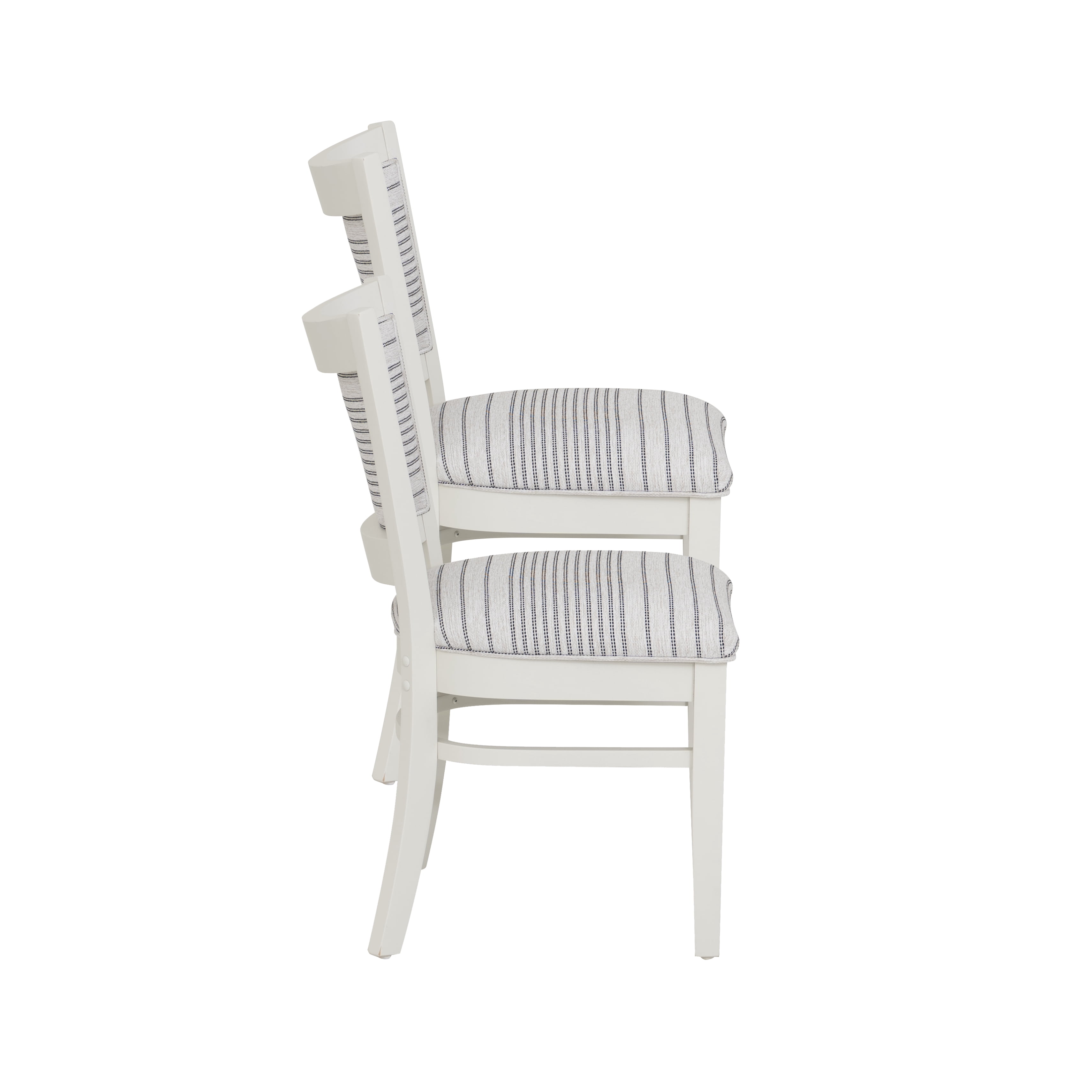 Linon Louise Set of 2 Upholstered Striped Dining Chairs in White Wood Frame