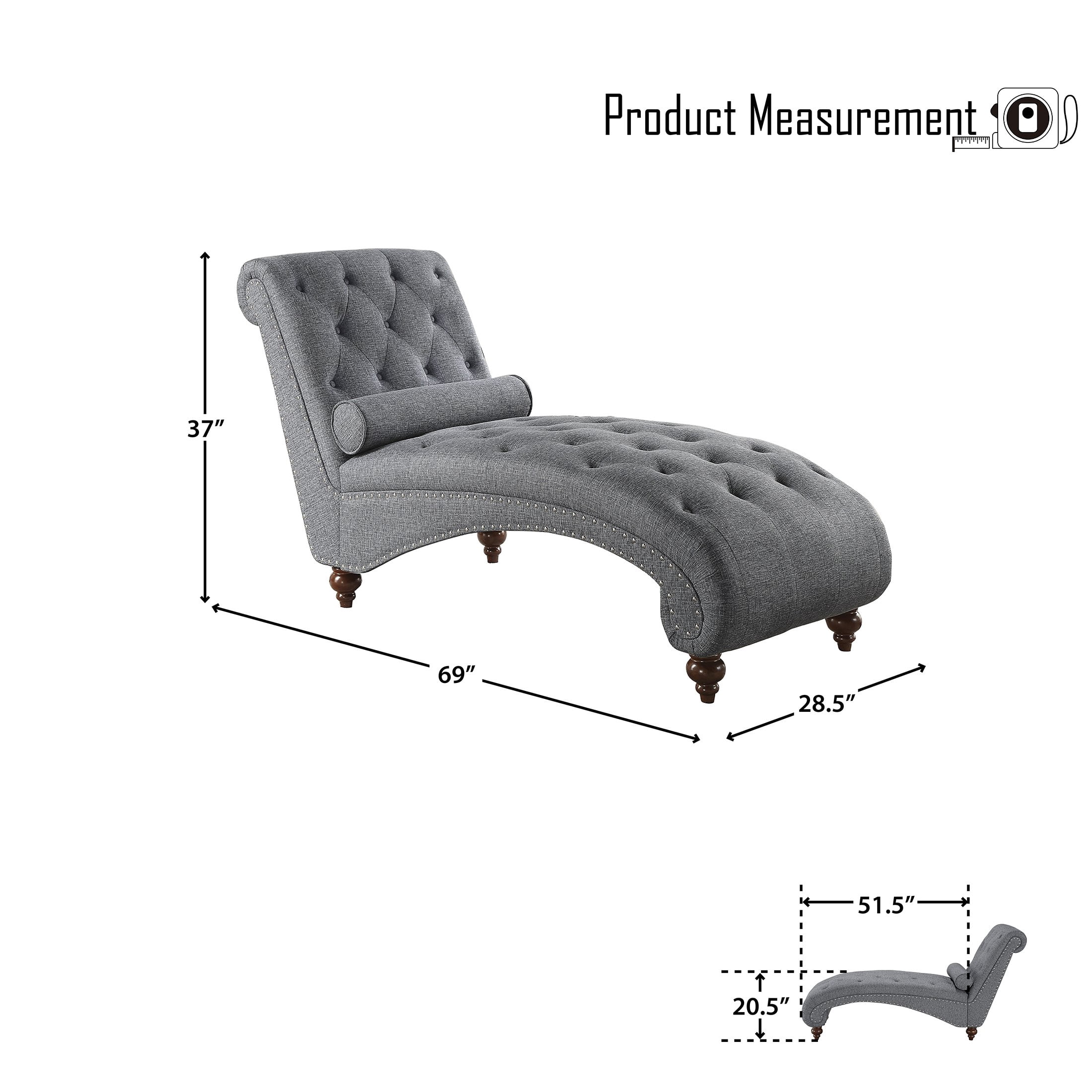 OakvillePark Gearhart Tufted Microfiber Chaise Lounge, Gray