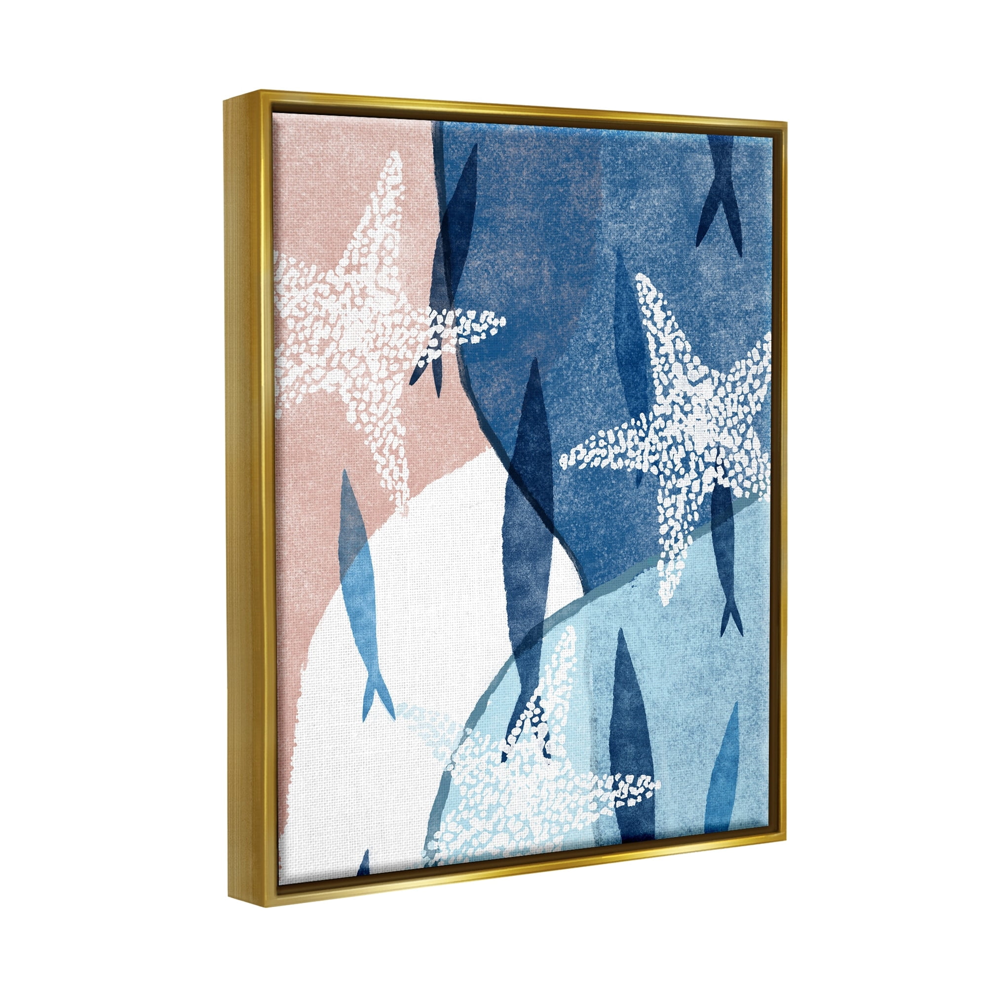 Stupell Industries Abstract Fish Swimming Speckled Starfish Blocked Design Painting Metallic Gold Floating Framed Canvas Print Wall Art, Design by Ziwei Li