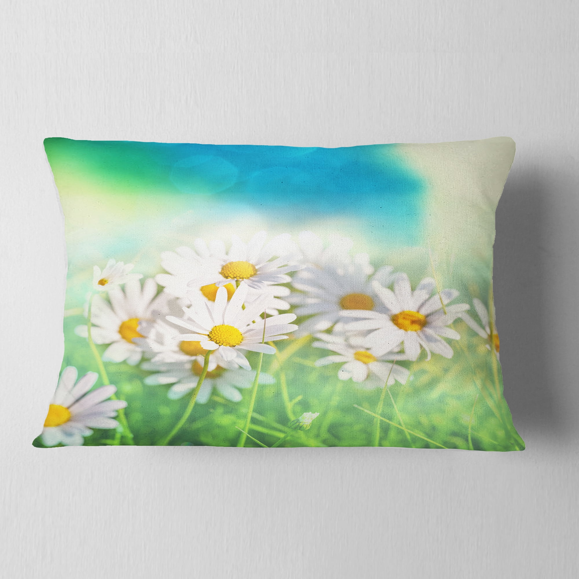 Designart Little White Chamomiles in Garden - Floral Throw Pillow - 12x20