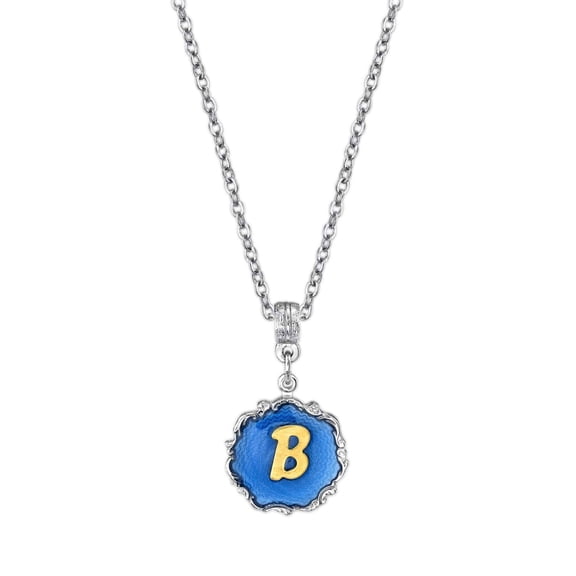 1928 Jewelry Sunburst Blue Enamel Initial Pendant Necklace 16" 3" Extender, B