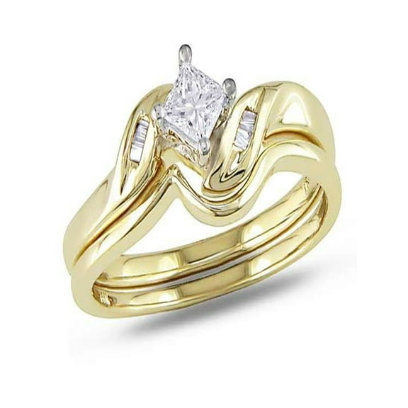 Graceful Cheap Diamond Wedding Set 0.25 Carat Princess Cut Diamond on Gold