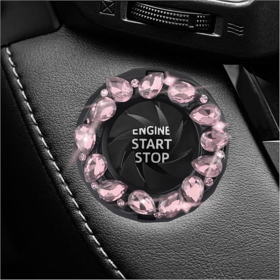 Bling Push Start Button Cover,Rotary Switchable Start Stop Button Cover for Protect Engine Start Button,Car Ignition Button Cover Rhinestone Car Accessories for Car Decorations (Pink) Pink