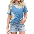 thumbnail image 4 of Nlife Women Dasiy Print Round Neck Short Sleeve Flower Graphic Top, 4 of 10